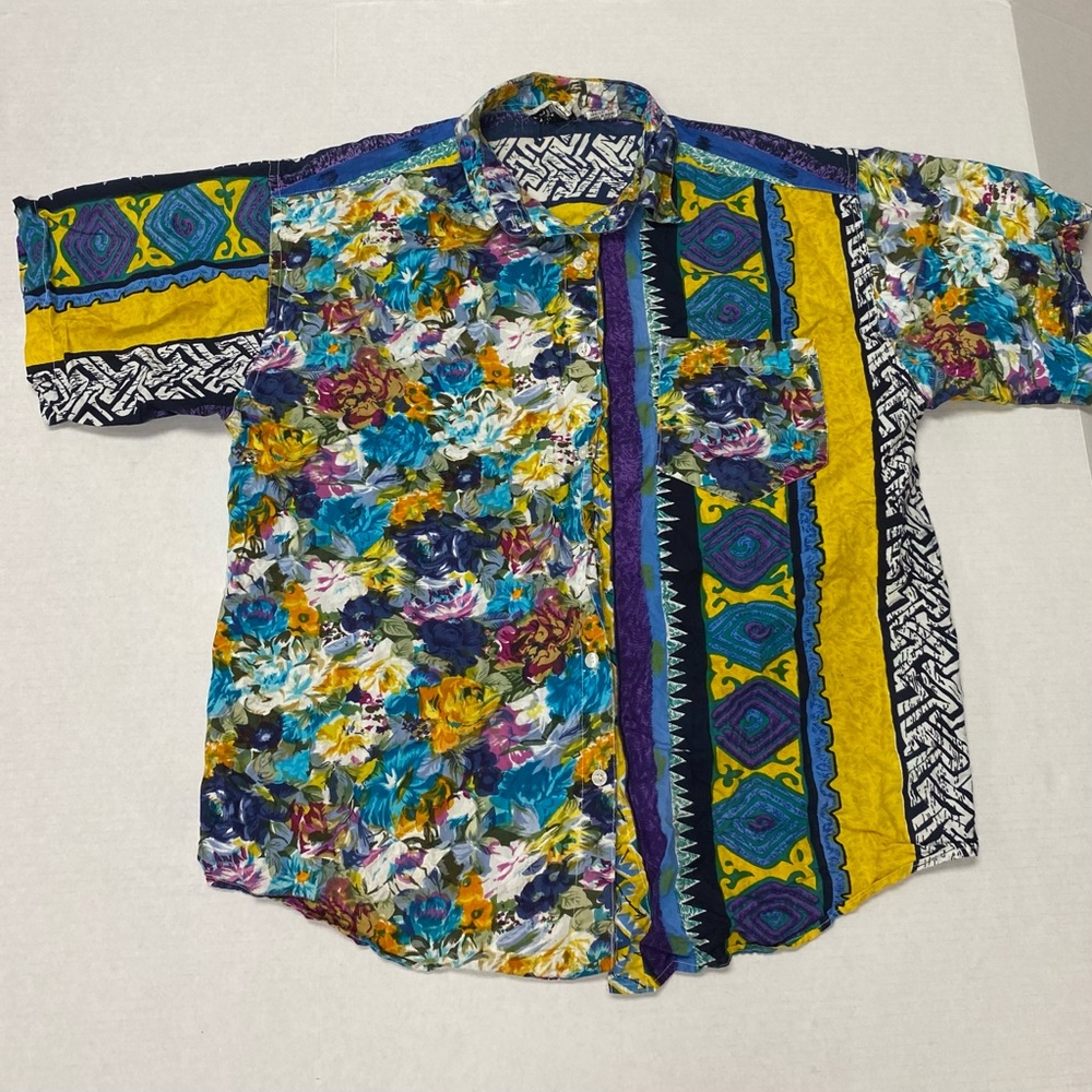 90’s Mashup Floral & Tribal Pattern Shirt